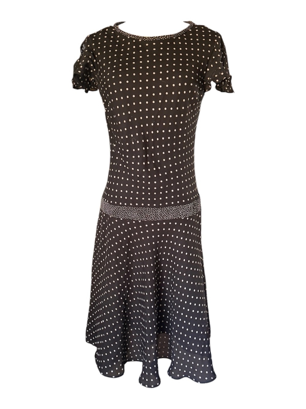 Vintage dressbarn Black Polka Dot Fit-and-Flare Midi Dress